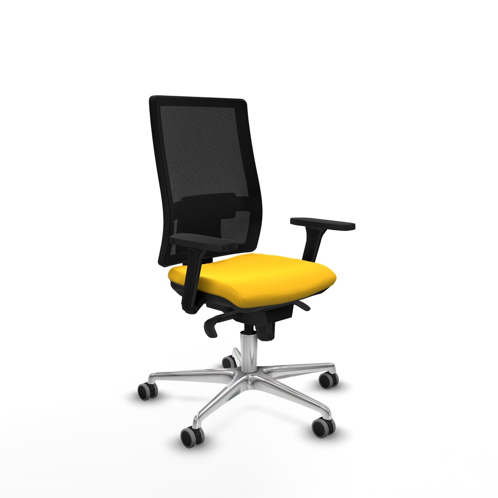 Horna sincro malla negra similpiel amarillo brazos 3D base aluminio  ruedas 65mm engomadas