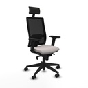 Horna sincro malla negra similpiel blanco brazos 2D base piramidal cabecero fijo ruedas 65mm nailon
