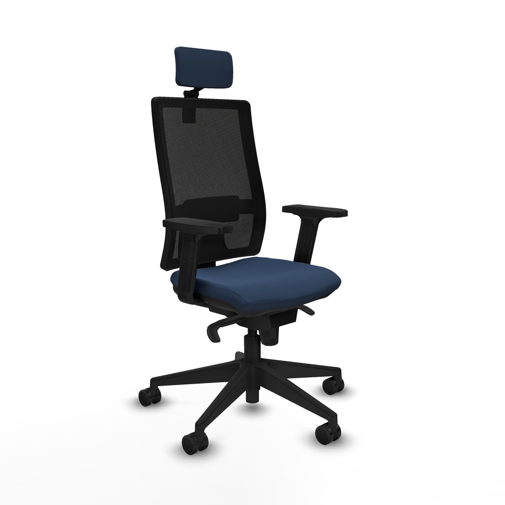 Horna sincro malla negra similpiel azul marino brazos 2D base piramidal cabecero 2D ruedas 65mm nailon