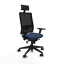 Horna sincro malla negra similpiel azul marino brazos 3D base piramidal cabecero fijo ruedas 65mm nailon