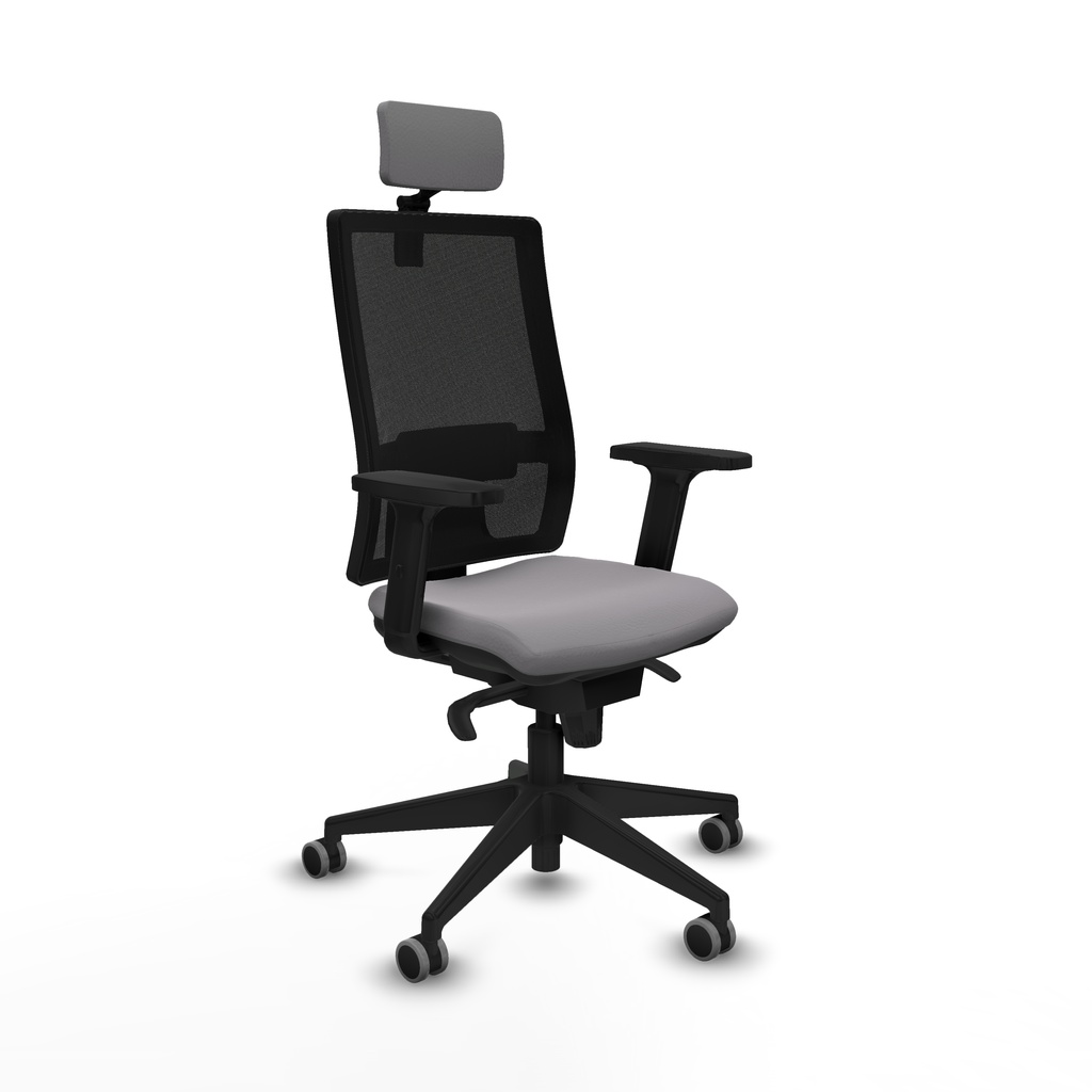 Horna sincro malla negra similpiel gris brazos 2D base piramidal cabecero 2D ruedas 65mm engomadas