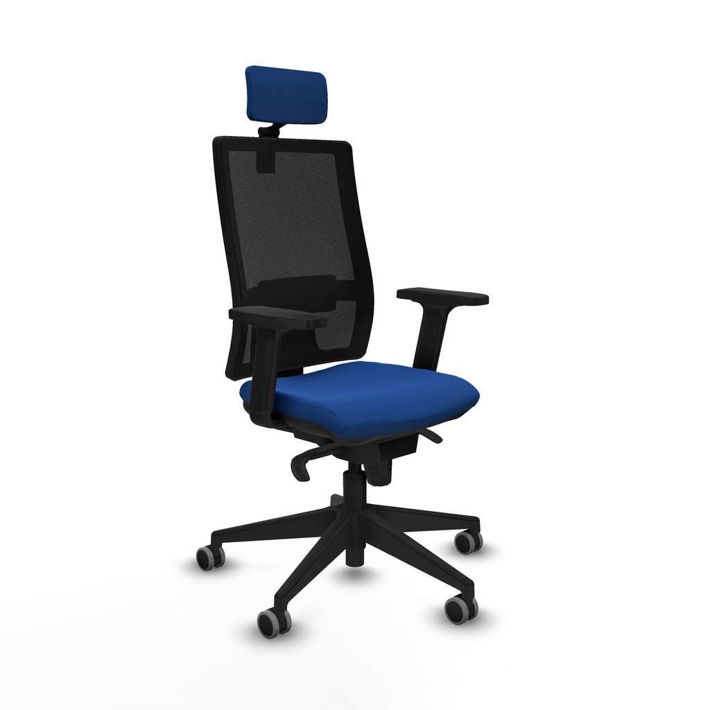 Horna sincro malla negra similpiel azul brazos 2D base piramidal cabecero 2D ruedas 65mm engomadas