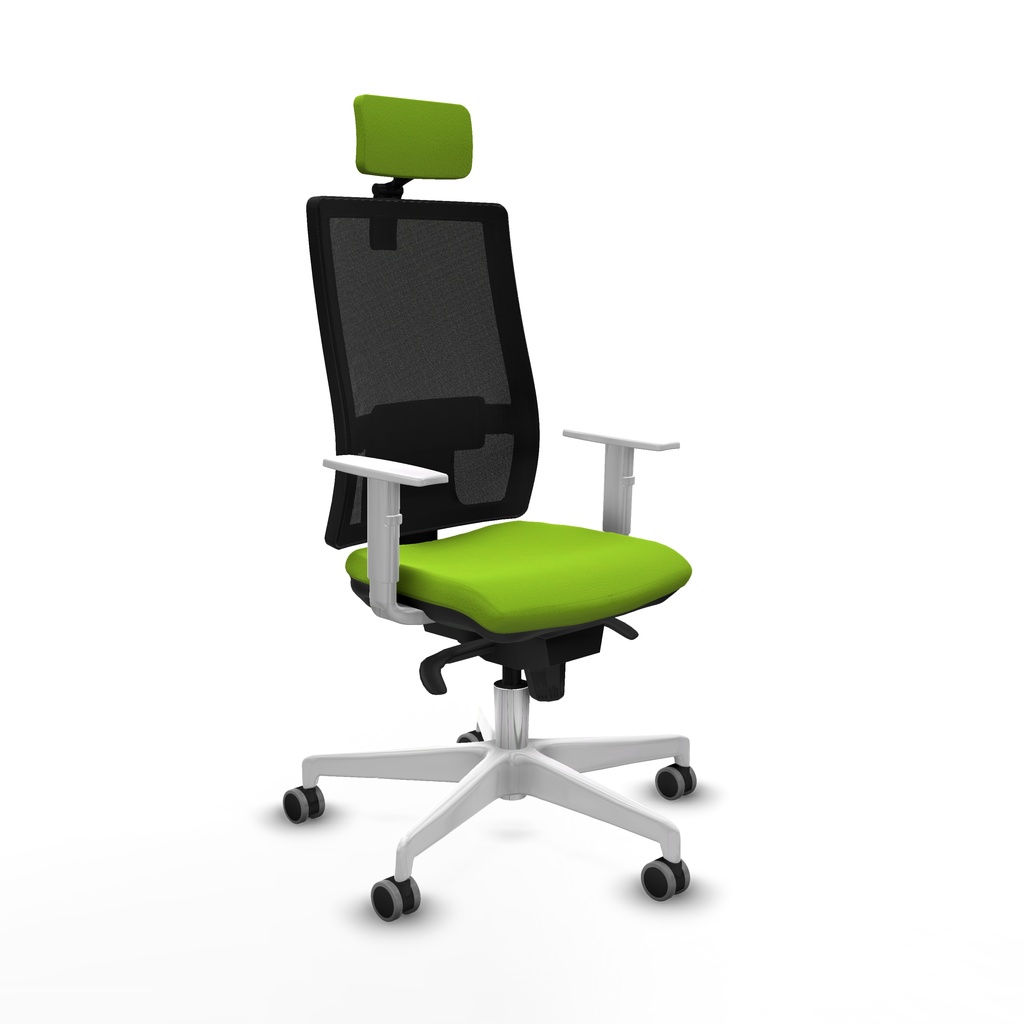 Horna sincro malla negra similpiel pistacho brazos blancos base blanca cabecero 2D ruedas 65mm engomadas
