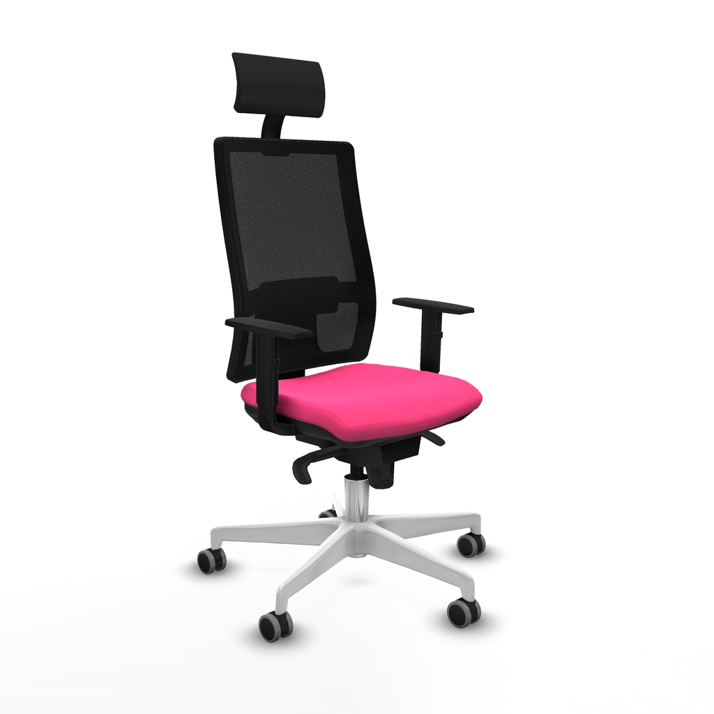 Horna sincro malla negra similpiel rosa brazos 1D base blanca cabecero fijo ruedas 65mm engomadas