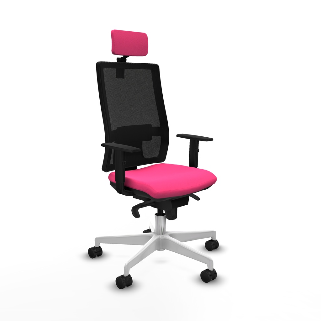 Horna sincro malla negra similpiel rosa brazos 1D base blanca cabecero 2D ruedas 65mm nailon