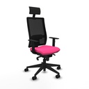 Horna sincro malla negra similpiel rosa brazos 1D base piramidal cabecero fijo ruedas 65mm nailon