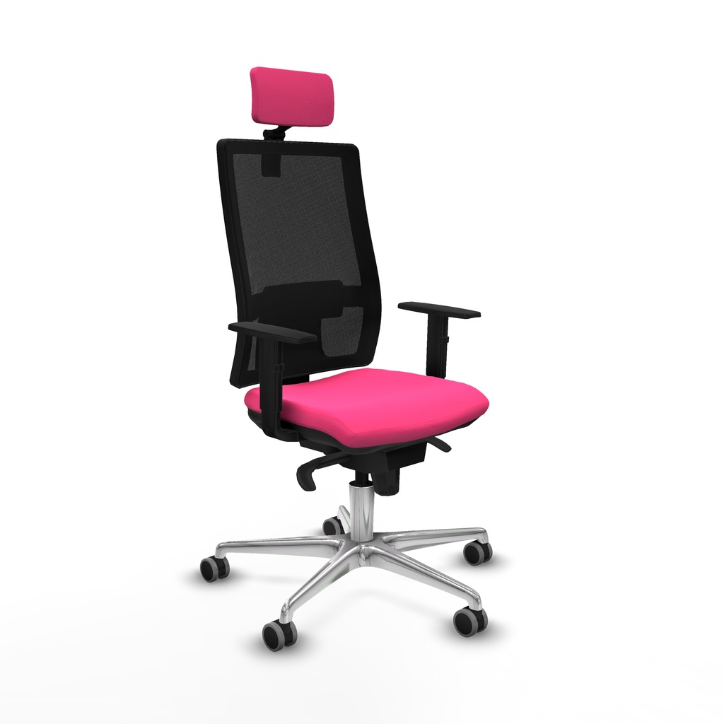 Horna sincro malla negra similpiel rosa brazos 1D base aluminio cabecero 2D ruedas 65mm engomadas