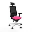 Horna sincro malla negra similpiel rosa brazos 2D base blanca cabecero fijo ruedas 65mm nailon