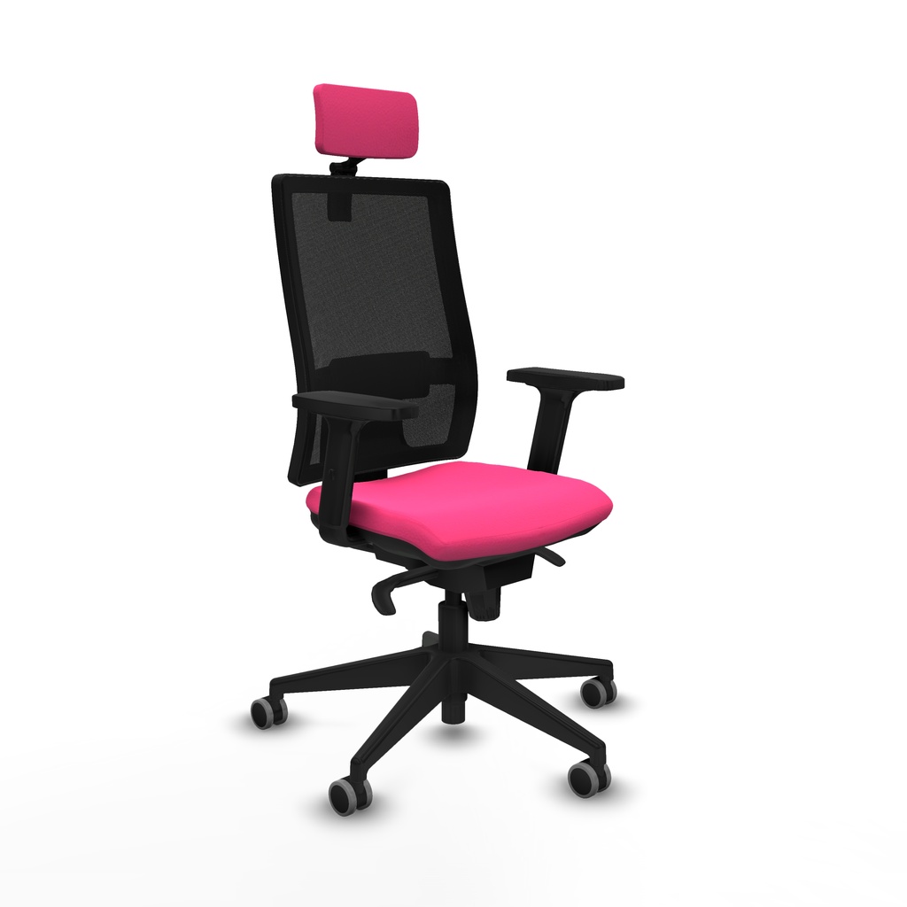 Horna sincro malla negra similpiel rosa brazos 2D base piramidal cabecero 2D ruedas 65mm engomadas