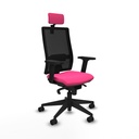 Horna sincro malla negra similpiel rosa brazos 2D base piramidal cabecero 2D ruedas 65mm nailon