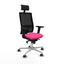 Horna sincro malla negra similpiel rosa brazos 2D base aluminio cabecero fijo ruedas 65mm engomadas