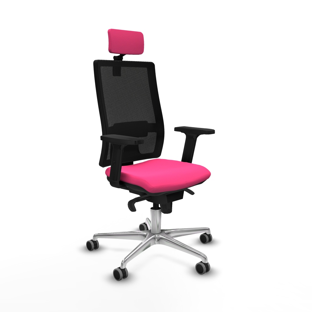 Horna sincro malla negra similpiel rosa brazos 2D base aluminio cabecero 2D ruedas 65mm engomadas