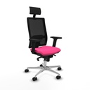 Horna sincro malla negra similpiel rosa brazos 2D base aluminio cabecero fijo ruedas 65mm nailon