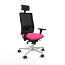 Horna sincro malla negra similpiel rosa brazos 3D base blanca cabecero fijo ruedas 65mm nailon