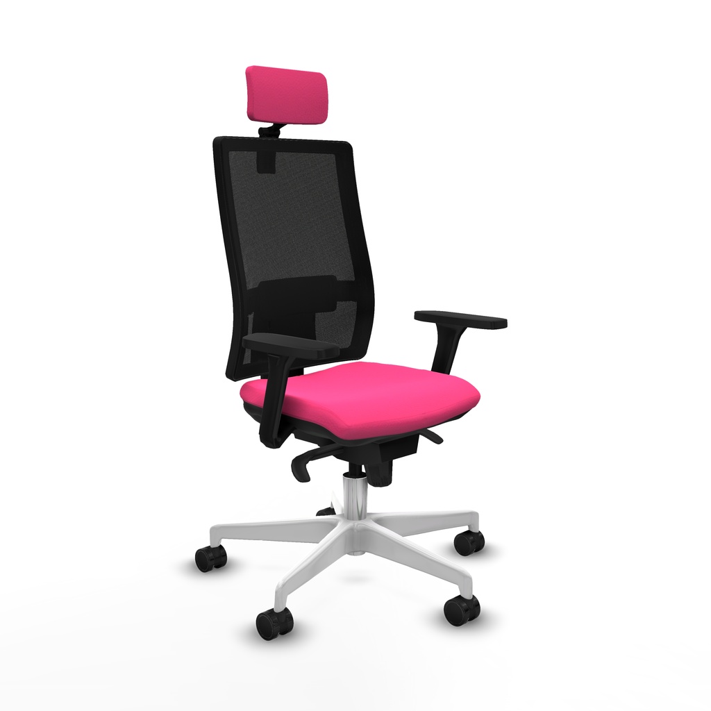 Horna sincro malla negra similpiel rosa brazos 3D base blanca cabecero 2D ruedas 65mm nailon