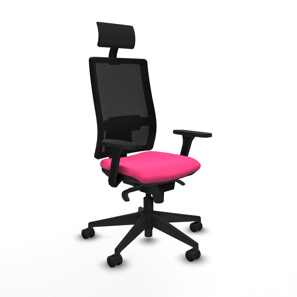 [10S4M5S24B3D066N1] Horna sincro malla negra similpiel rosa brazos 3D base piramidal cabecero fijo ruedas 65mm nailon