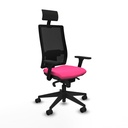 Horna sincro malla negra similpiel rosa brazos 3D base piramidal cabecero fijo ruedas 65mm nailon