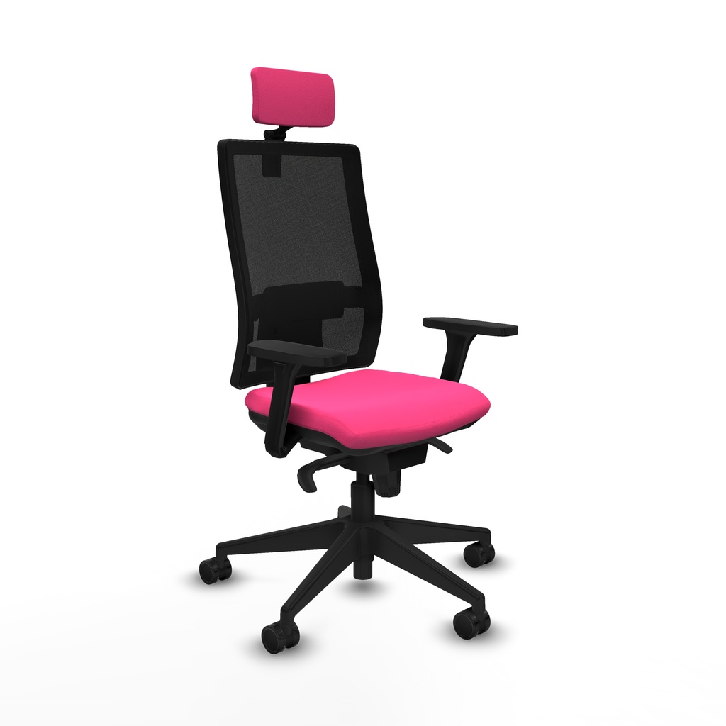 Horna sincro malla negra similpiel rosa brazos 3D base piramidal cabecero 2D ruedas 65mm nailon