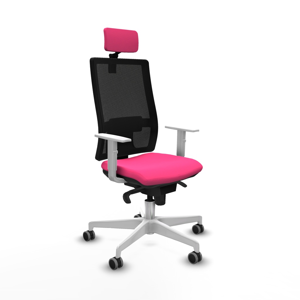 Horna sincro malla negra similpiel rosa brazos blancos base blanca cabecero 2D ruedas 65mm engomadas