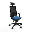 Horna sincro malla negra similpiel azul claro brazos 1D base piramidal cabecero fijo ruedas 65mm nailon