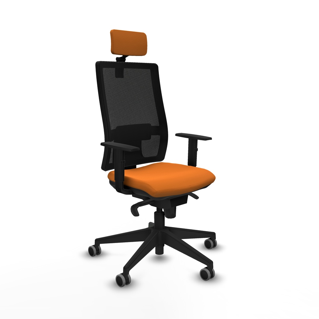 Horna sincro malla negra similpiel naranja brazos 1D base piramidal cabecero 2D ruedas 65mm engomadas