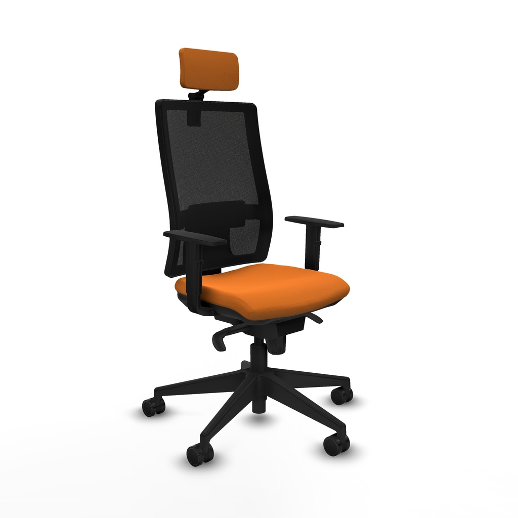 Horna sincro malla negra similpiel naranja brazos 1D base piramidal cabecero 2D ruedas 65mm nailon