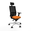 Horna sincro malla negra similpiel naranja brazos 2D base blanca cabecero fijo ruedas 65mm nailon