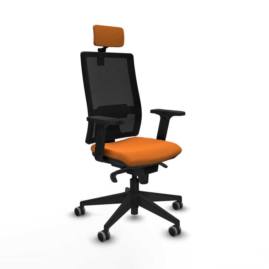 Horna sincro malla negra similpiel naranja brazos 2D base piramidal cabecero 2D ruedas 65mm engomadas