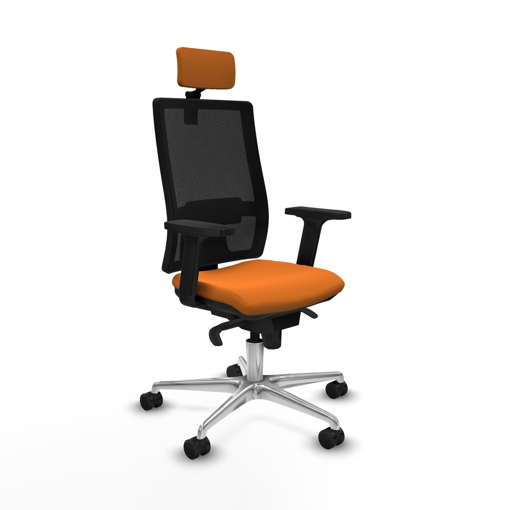 Horna sincro malla negra similpiel naranja brazos 2D base aluminio cabecero 2D ruedas 65mm nailon