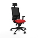 Horna sincro malla negra similpiel rojo brazos 1D base piramidal cabecero fijo ruedas 65mm nailon