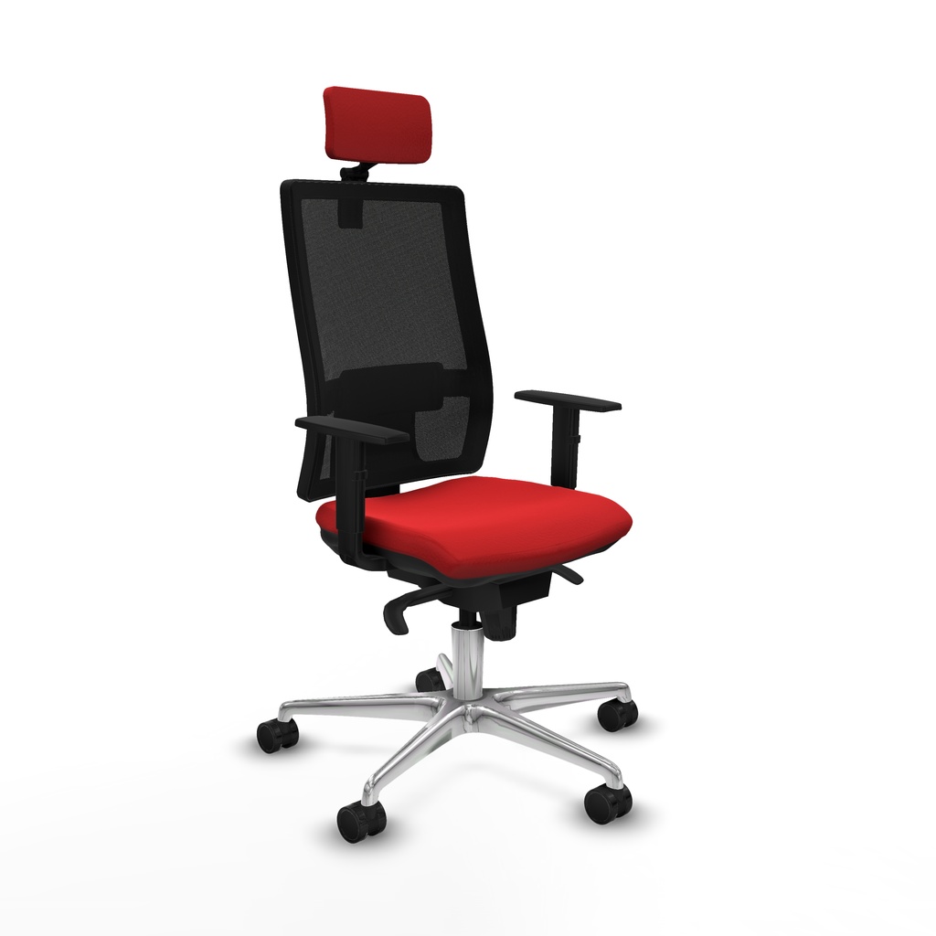 Horna sincro malla negra similpiel rojo brazos 1D base aluminio cabecero 2D ruedas 65mm nailon