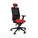Horna sincro malla negra similpiel rojo brazos 2D base piramidal cabecero 2D ruedas 65mm nailon