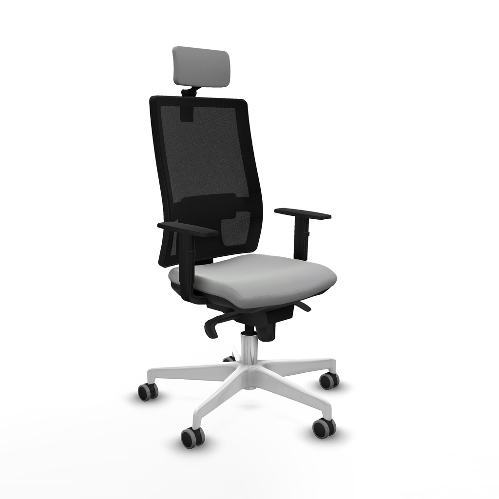 Horna sincro malla negra similpiel gris claro brazos 1D base blanca cabecero 2D ruedas 65mm engomadas