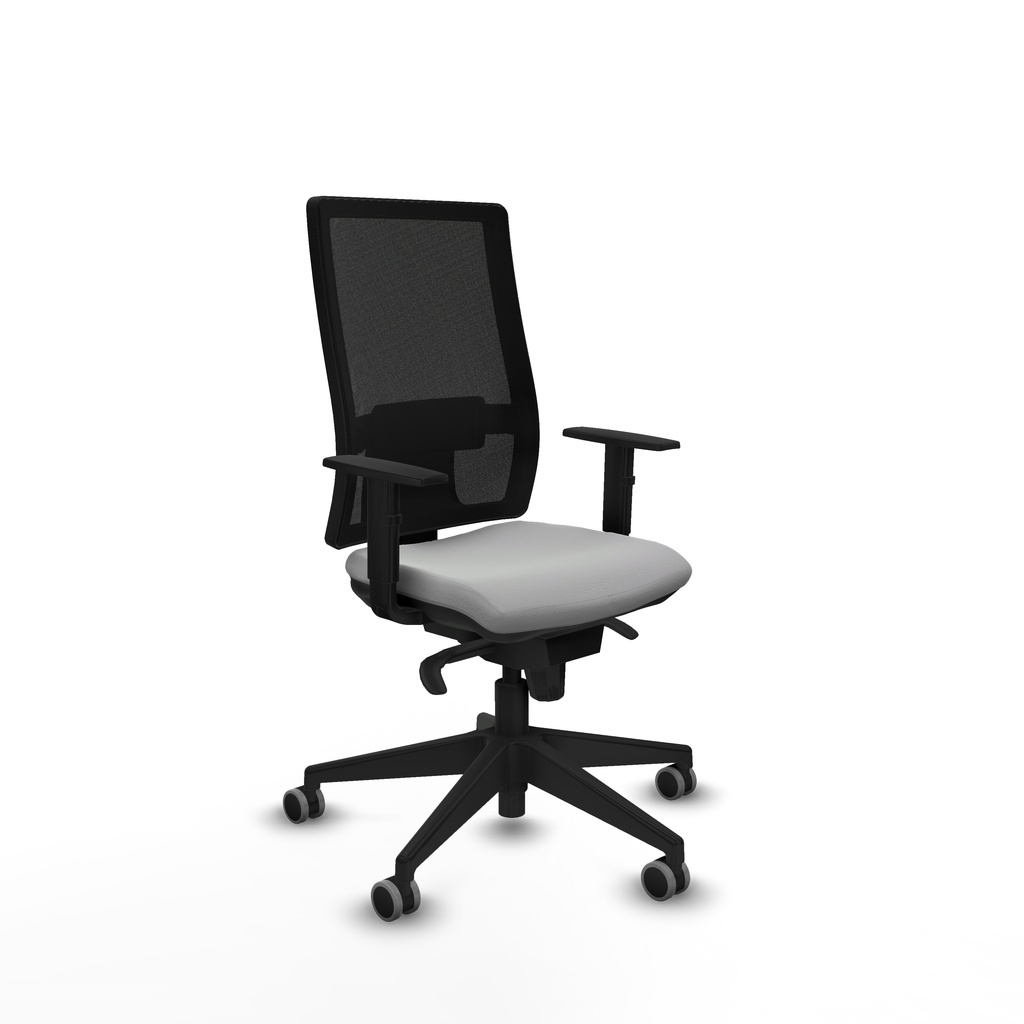 Horna sincro malla negra similpiel gris claro brazos 1D base piramidal  ruedas 65mm engomadas