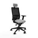 Horna sincro malla negra similpiel gris claro brazos 2D base piramidal cabecero 2D ruedas 65mm nailon