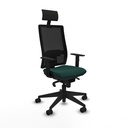 Horna sincro malla negra similpiel verde botella brazos 1D base piramidal cabecero fijo ruedas 65mm nailon