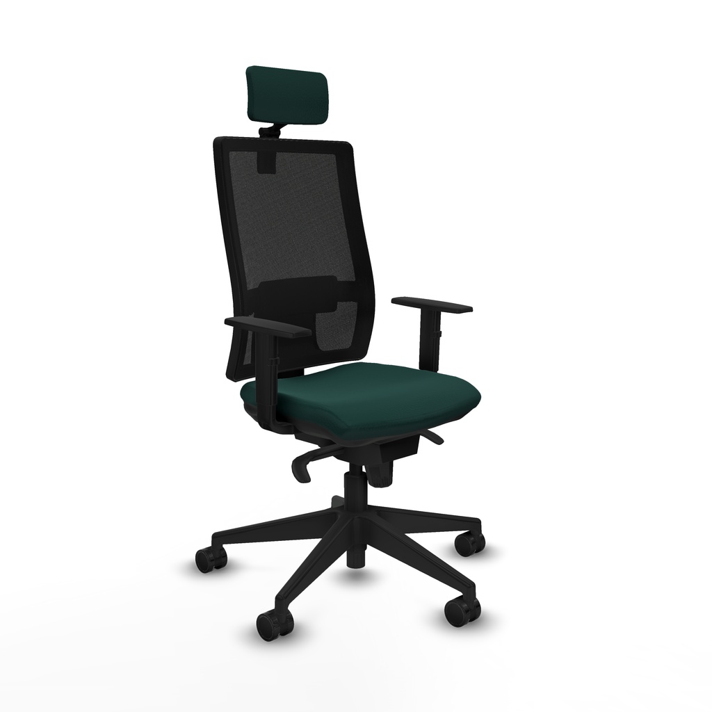 Horna sincro malla negra similpiel verde botella brazos 1D base piramidal cabecero 2D ruedas 65mm nailon