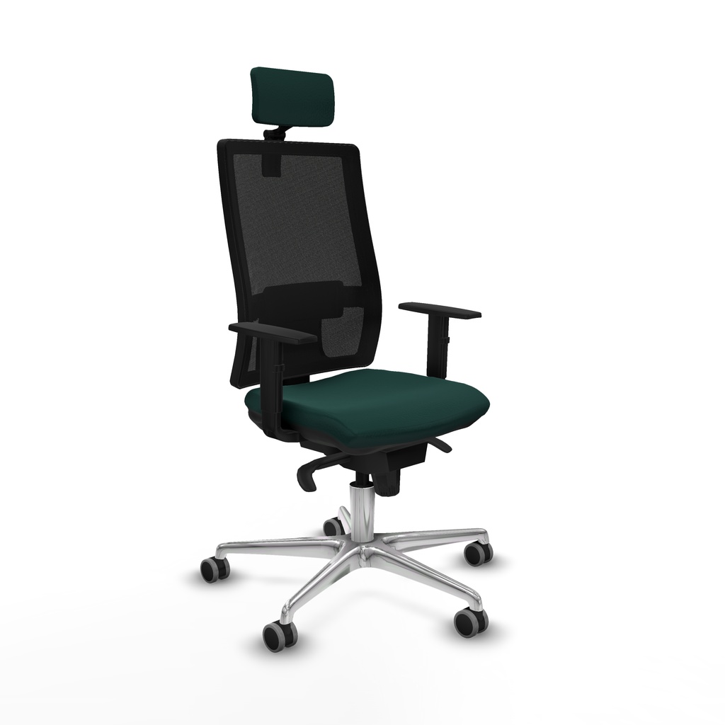 Horna sincro malla negra similpiel verde botella brazos 1D base aluminio cabecero 2D ruedas 65mm engomadas