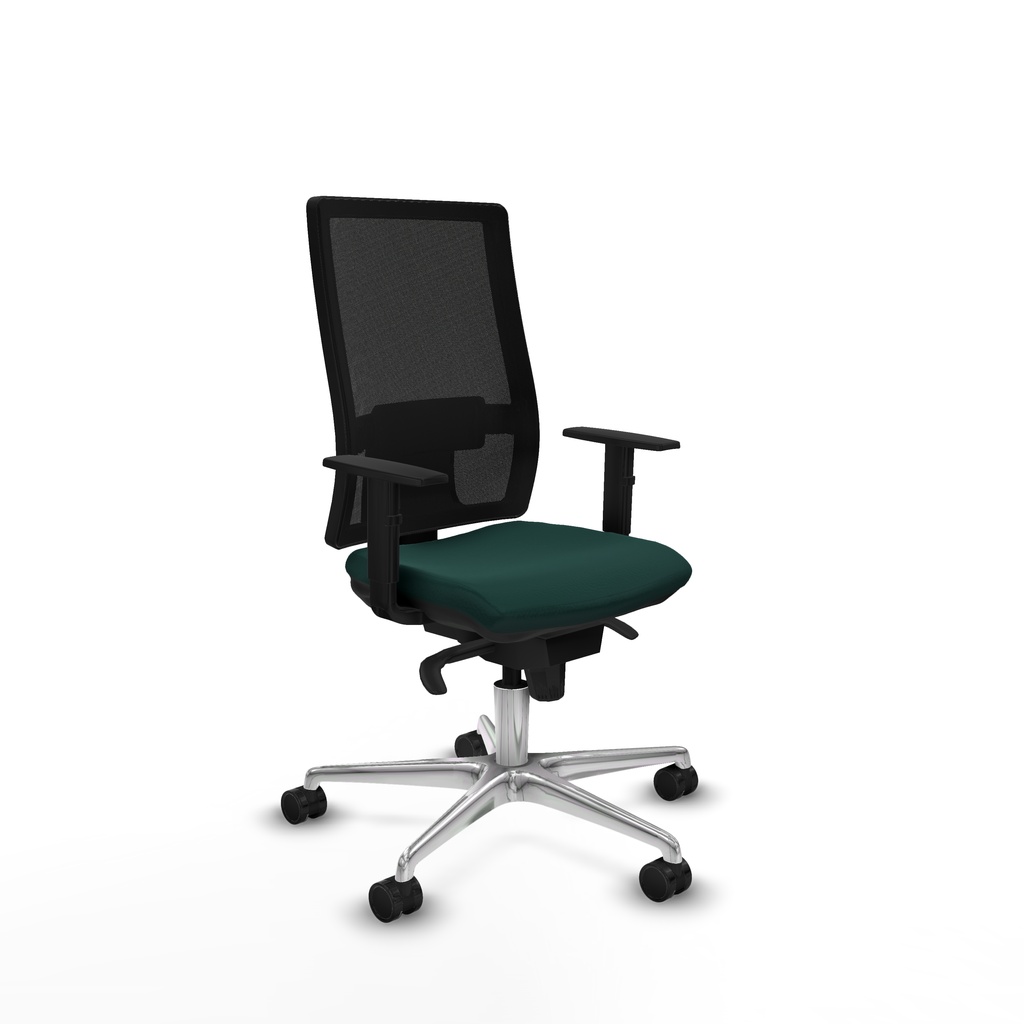 Horna sincro malla negra similpiel verde botella brazos 1D base aluminio  ruedas 65mm nailon