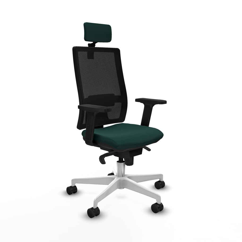 Horna sincro malla negra similpiel verde botella brazos 2D base blanca cabecero 2D ruedas 65mm nailon