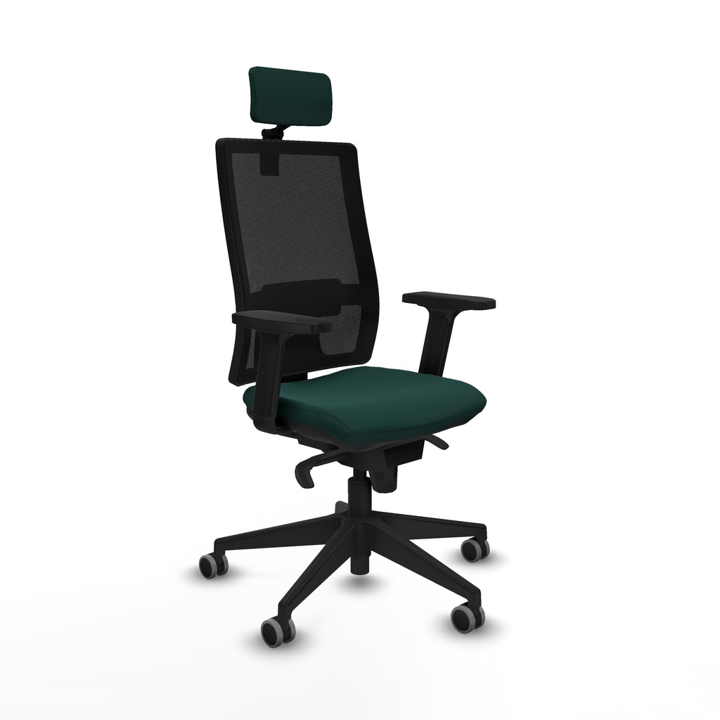 Horna sincro malla negra similpiel verde botella brazos 2D base piramidal cabecero 2D ruedas 65mm engomadas