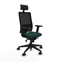 Horna sincro malla negra similpiel verde botella brazos 2D base piramidal cabecero fijo ruedas 65mm nailon