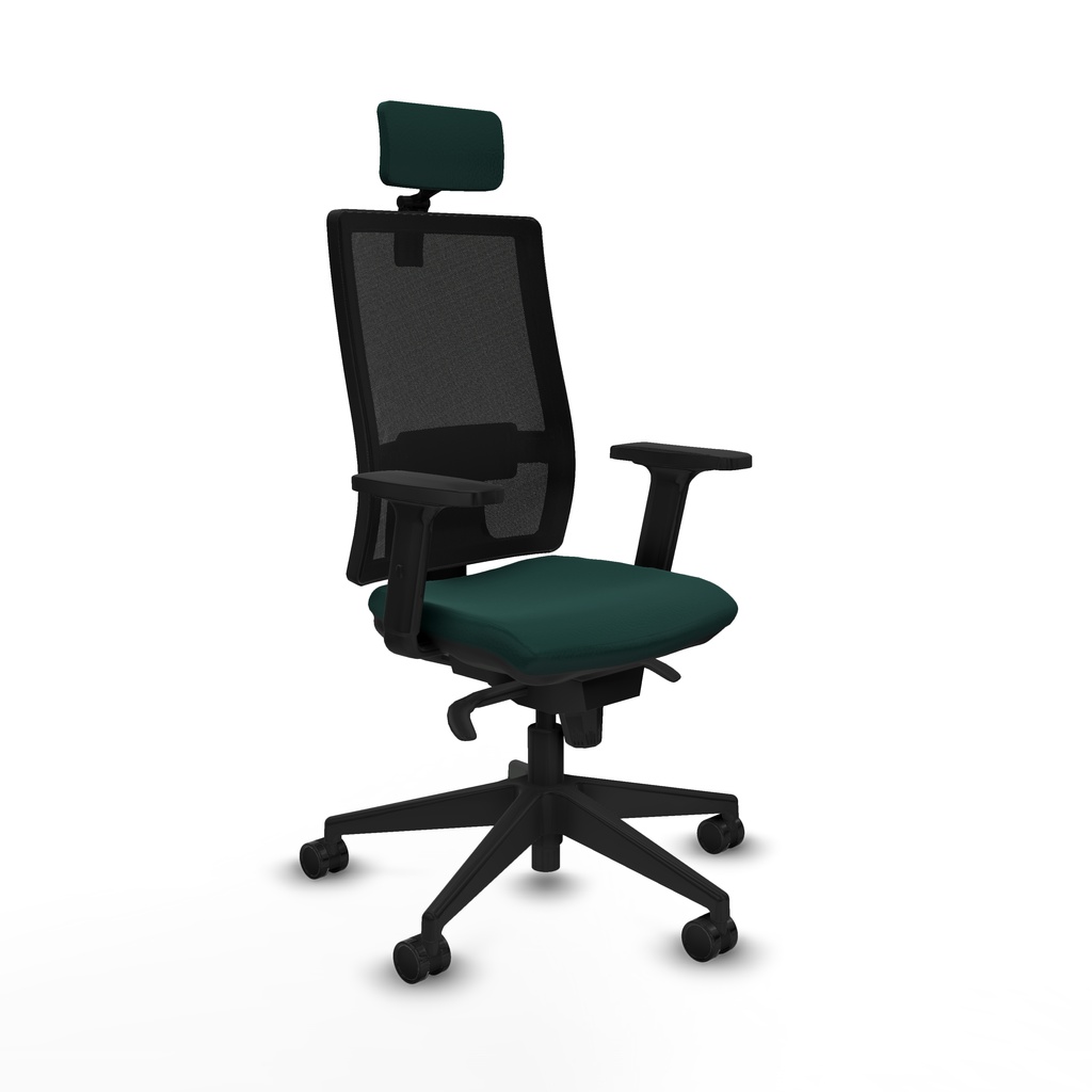 Horna sincro malla negra similpiel verde botella brazos 2D base piramidal cabecero 2D ruedas 65mm nailon