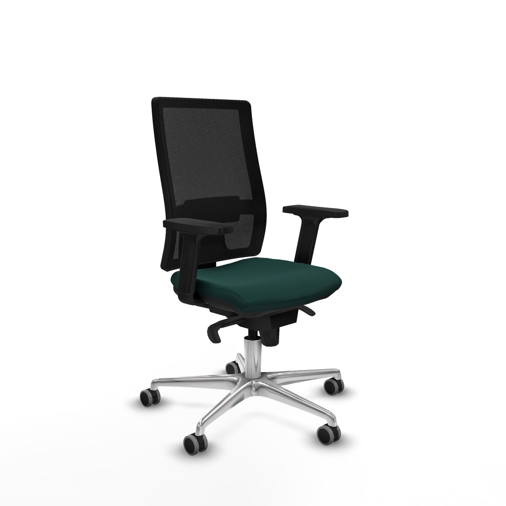 Horna sincro malla negra similpiel verde botella brazos 2D base aluminio  ruedas 65mm engomadas