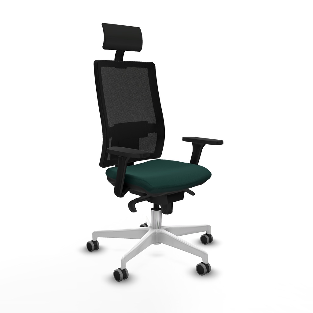 Horna sincro malla negra similpiel verde botella brazos 3D base blanca cabecero fijo ruedas 65mm engomadas