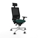 Horna sincro malla negra similpiel verde botella brazos 3D base blanca cabecero fijo ruedas 65mm engomadas