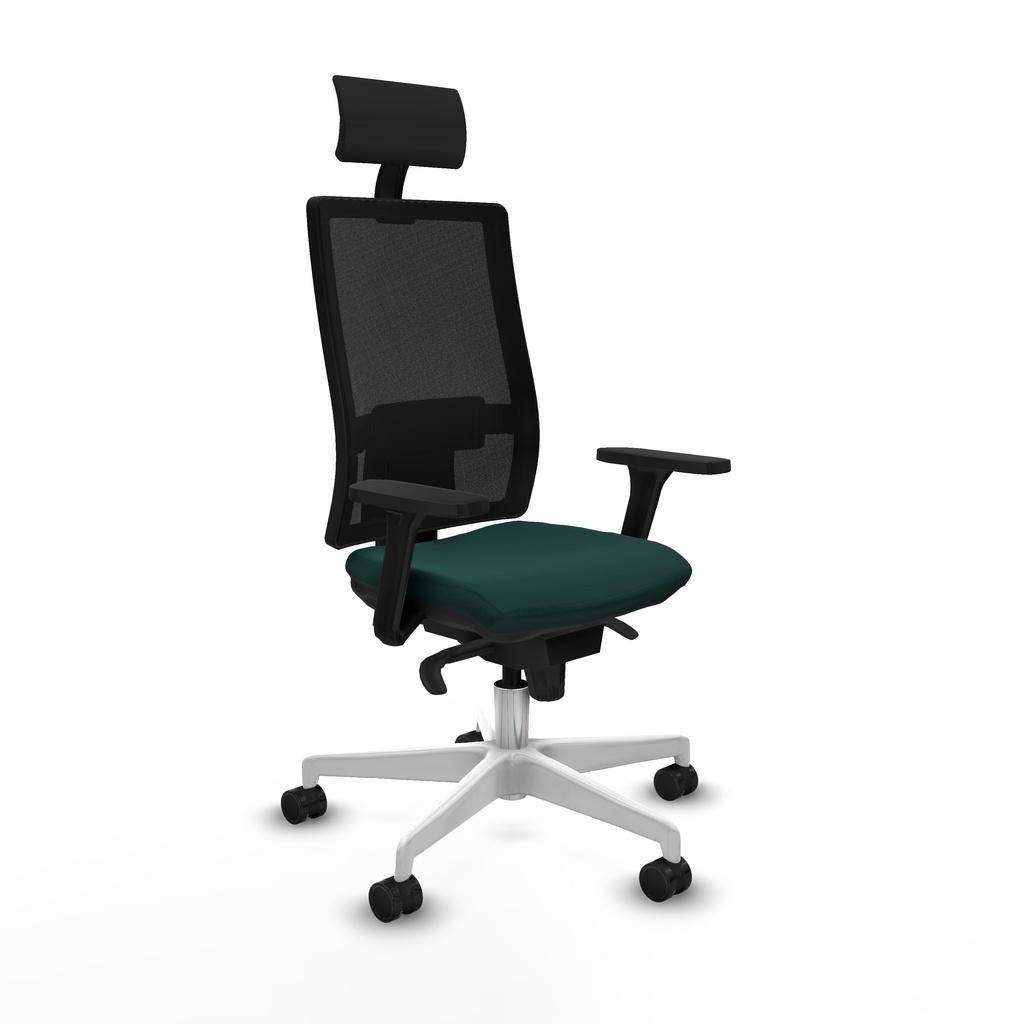 Horna sincro malla negra similpiel verde botella brazos 3D base blanca cabecero fijo ruedas 65mm nailon