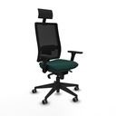 Horna sincro malla negra similpiel verde botella brazos 3D base piramidal cabecero fijo ruedas 65mm engomadas