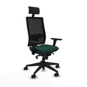 Horna sincro malla negra similpiel verde botella brazos 3D base piramidal cabecero fijo ruedas 65mm nailon