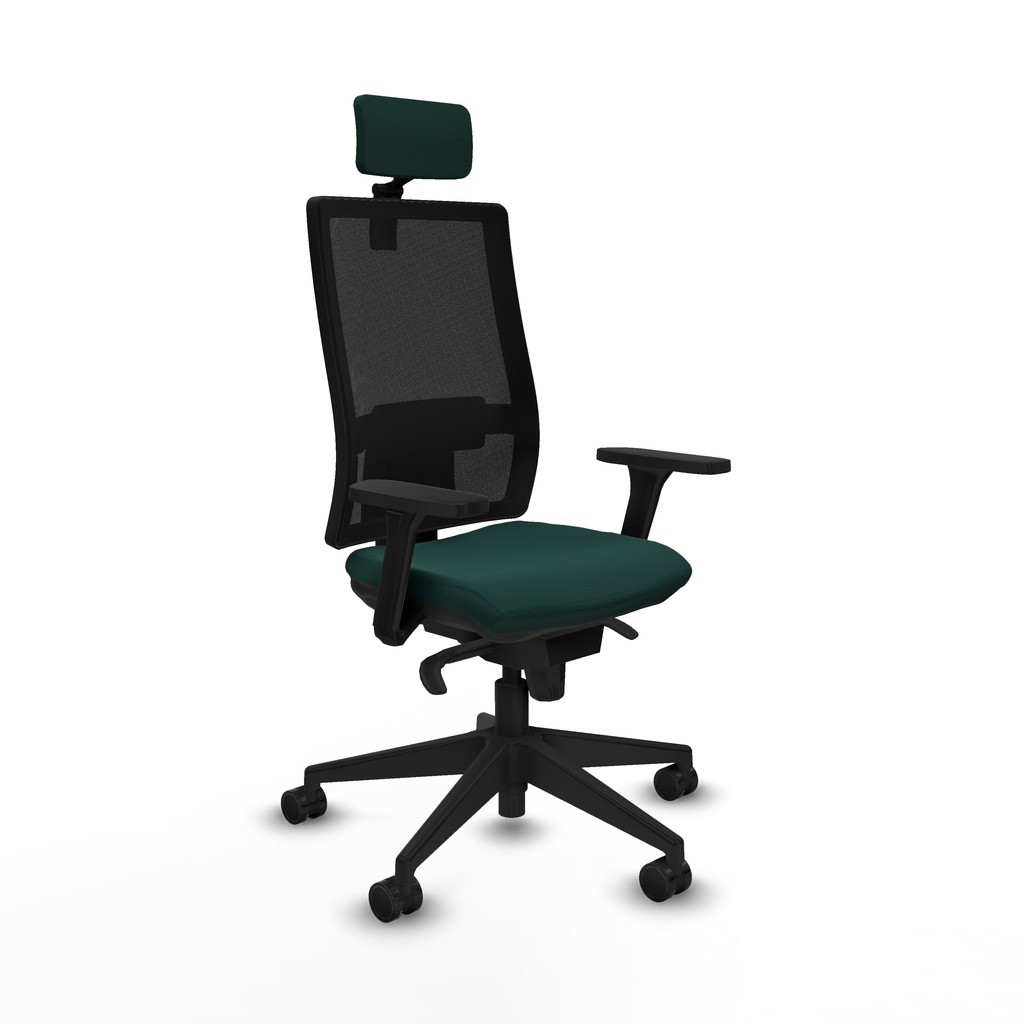 Horna sincro malla negra similpiel verde botella brazos 3D base piramidal cabecero 2D ruedas 65mm nailon